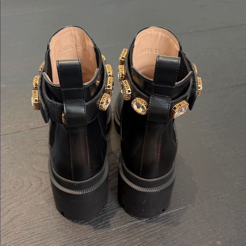 Gucci Black Ankle Boots with Gold Accents - Picture 2 of 7